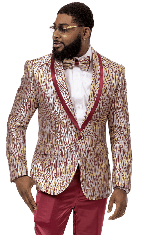 Burgundy and Gold Tuxedo - Flower Floral Suit - Paisley Suit - AlbertoNardoniStore