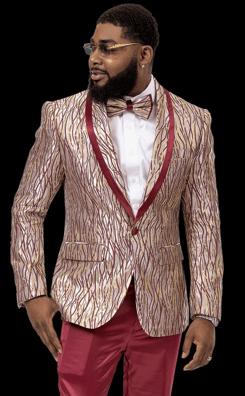 Burgundy and Gold Tuxedo - Flower Floral Suit - Paisley Suit - AlbertoNardoniStore