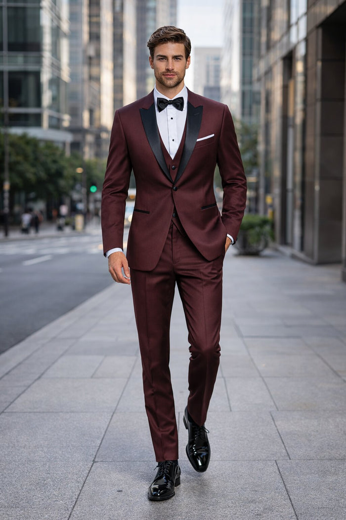 Mens Designer Wedding Tuxedo  Burgundy