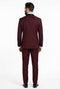 Men's Vested One Button Peak Lapel Designer Wedding Tuxedo in Burgundy