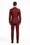 Mens Designer Modern Fit Double Breasted Wool Suit with Gold Buttons in Burgundy