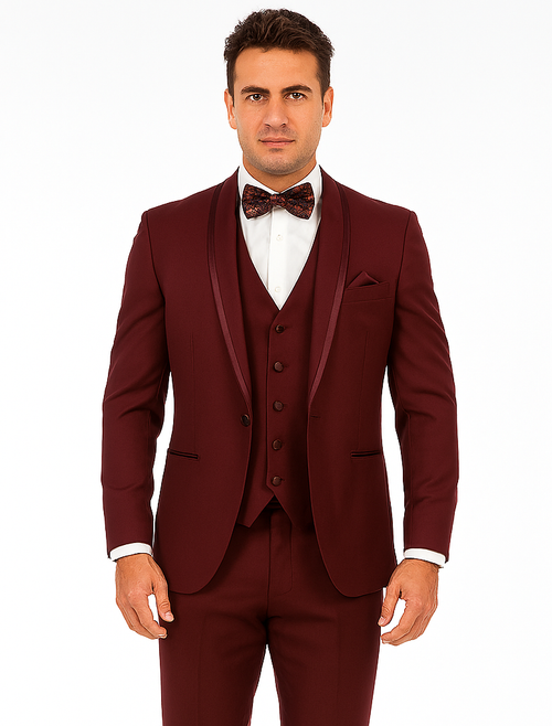 Burgundy Groom Wool Tuxedo