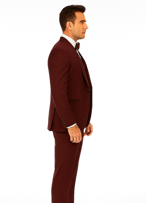 Burgundy Groom Wool Tuxedo