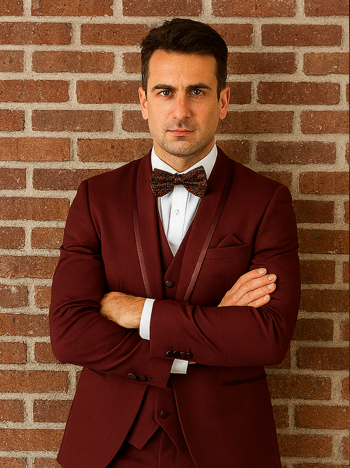 Burgundy Groom Wool Tuxedo