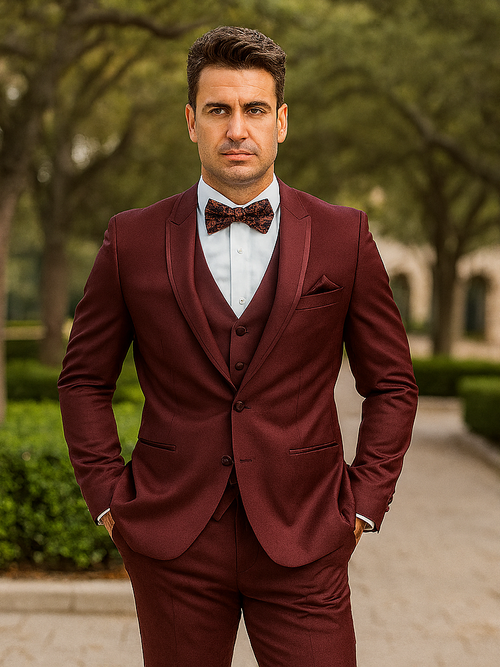 Burgundy Groom Wool Tuxedo