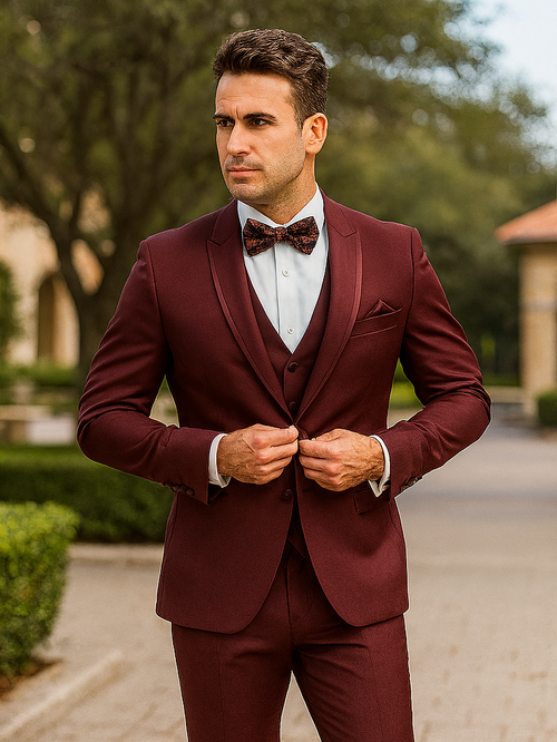 Burgundy Groom Wool Tuxedo