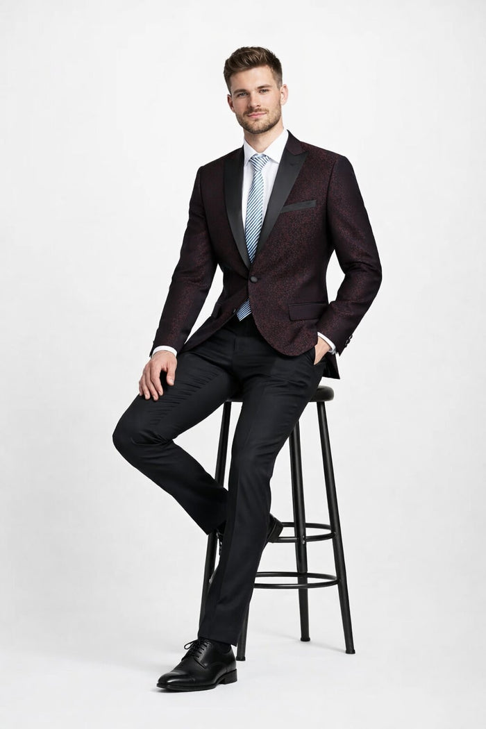 Mens Slim Fit Burgundy Tuxedo Blazer