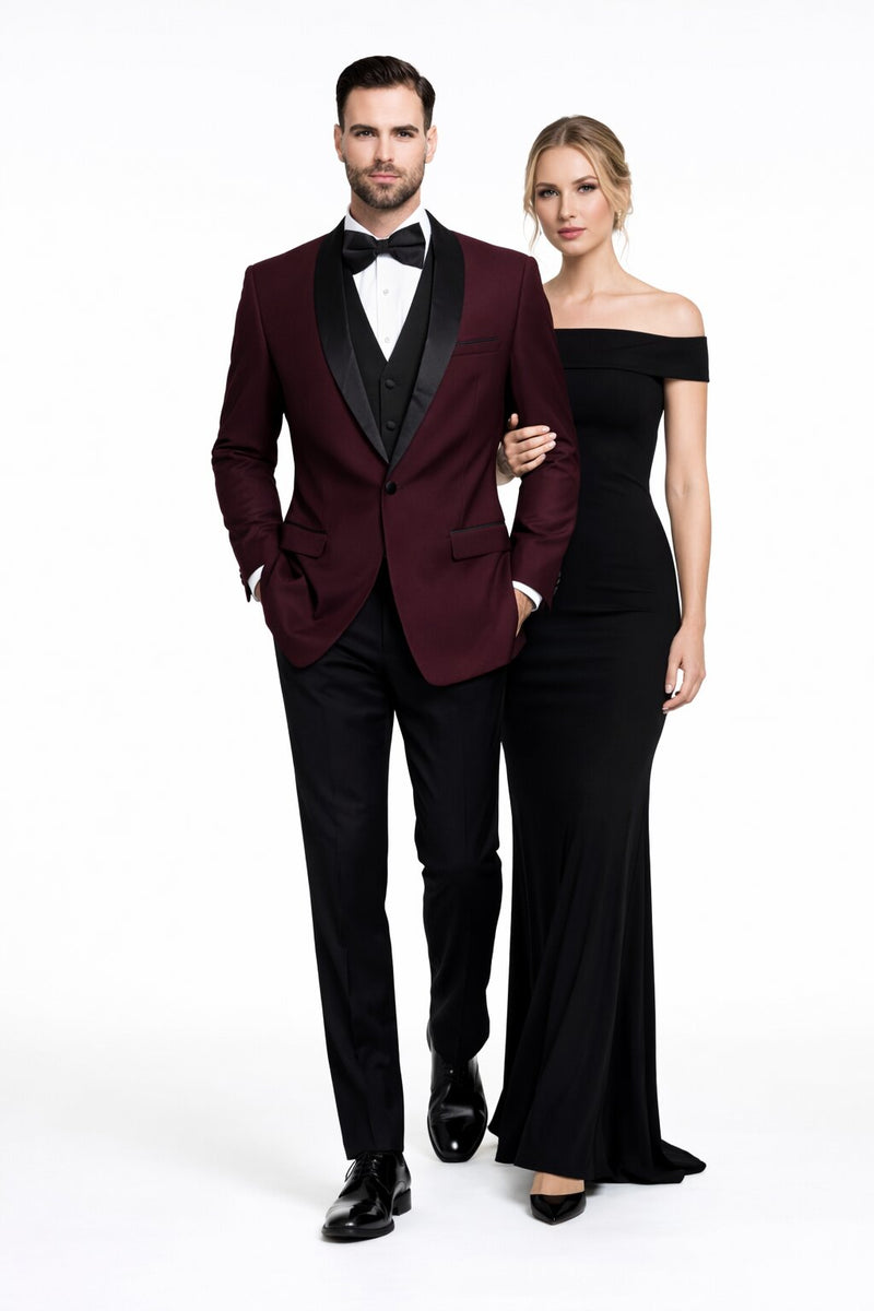 Mens 1 Button Shawl Lapel Wool Dinner  Classic Jacket  Burgundy