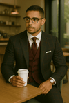 Wool Suit - Italian Made Business Suit by Statement Men's 3 Piece 100% Wool Modern Fit Suit - Bold Accent Color