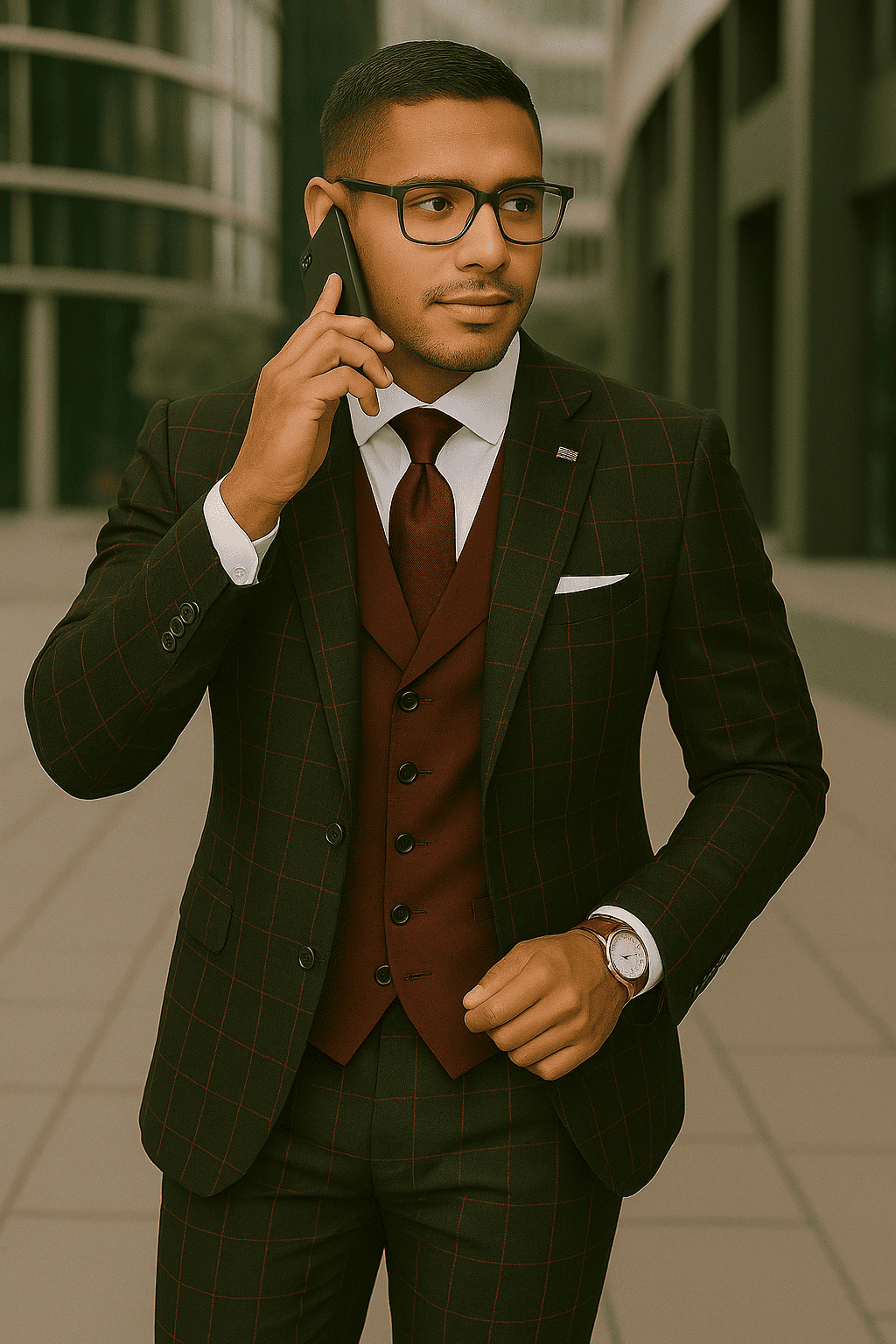 Wool Suit - Italian Made Business Suit by Statement Men's 3 Piece 100% Wool Modern Fit Suit - Bold Accent Color