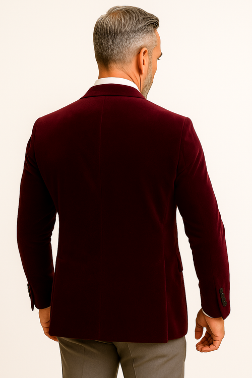 Mens Double Breasted Velvet Blazer - Burgundy blazer