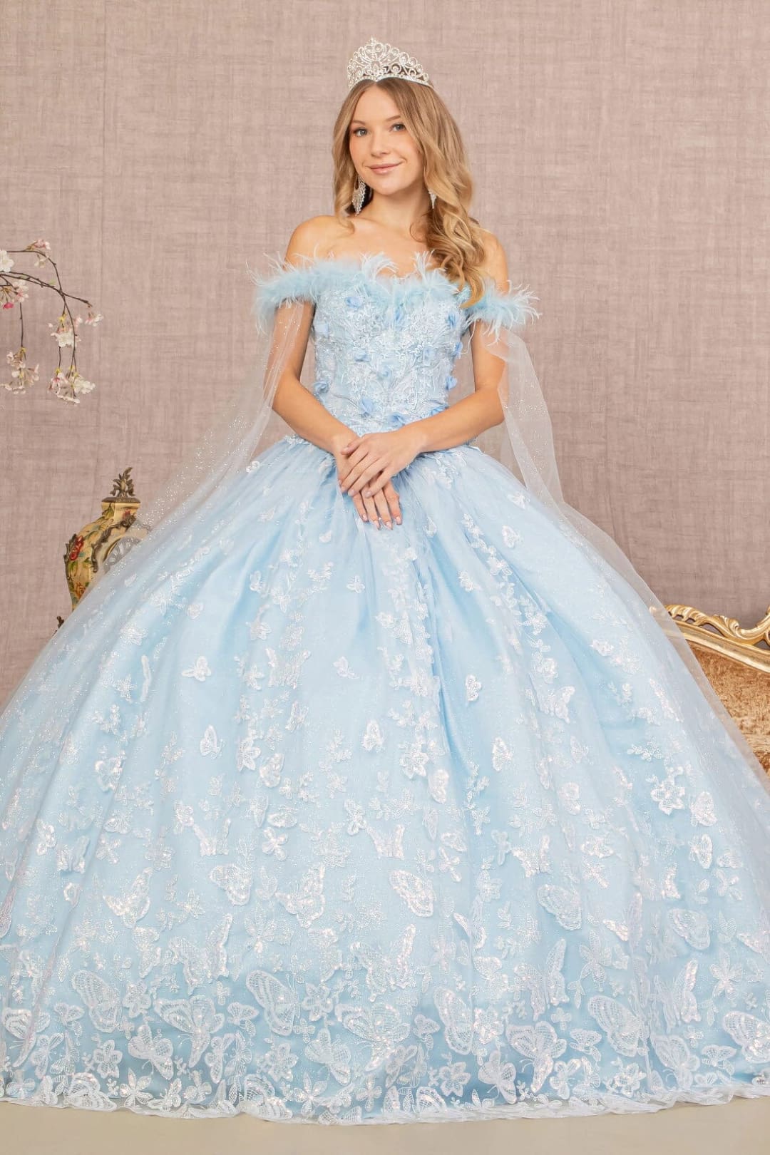Butterfly Print Off Shoulder Gown by Elizabeth KGL3166