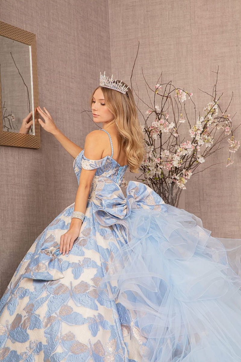 Butterfly Embroidered Quinceanera Dress Cold Shoulder Ball Gown by Elizabeth KGL3174