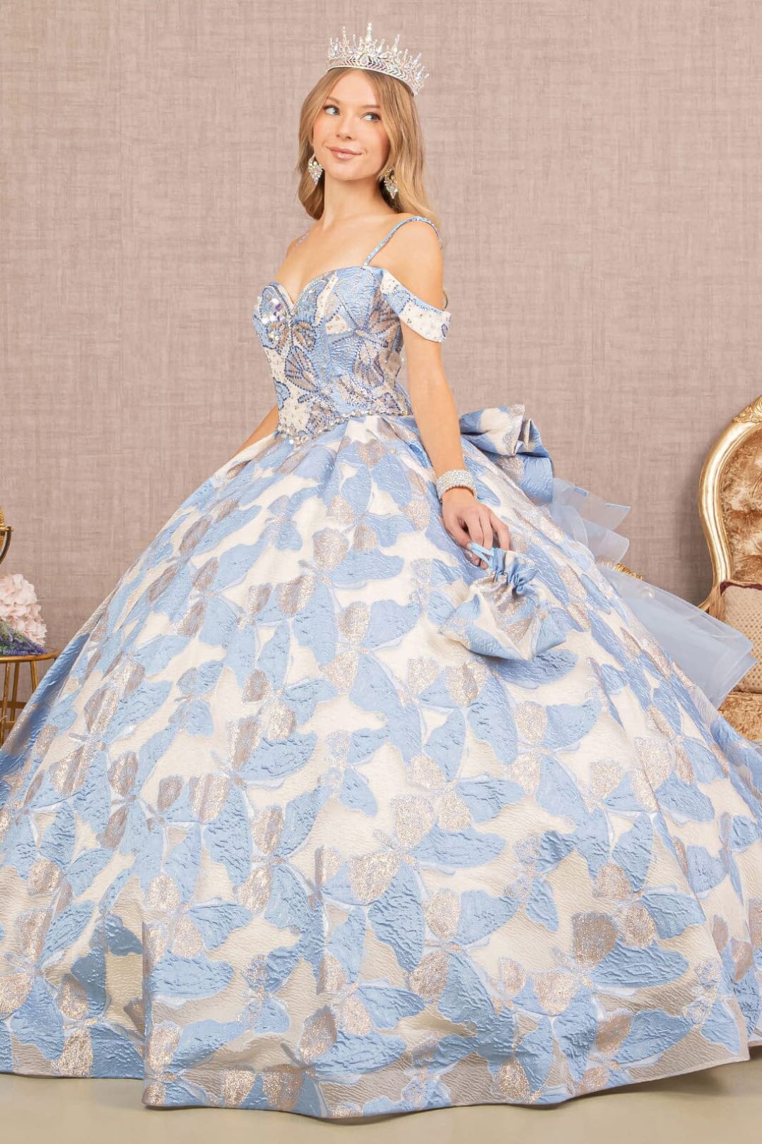 Butterfly Embroidered Quinceanera Dress Cold Shoulder Ball Gown by Elizabeth KGL3174