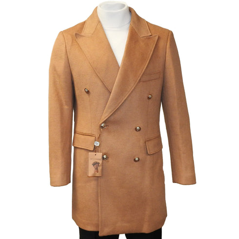 C-COUTURE DOUBLE BREASTED OVERCOAT-TAN COLOR - AlbertoNardoniStore