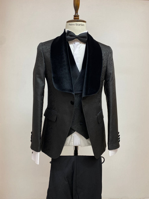 Mens Black Dinner. Jacket - Two Toned Color Blazer Black-Black Sport Coat