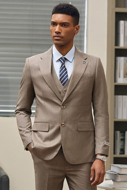 Mens Stacy Adams Suit - Stacy Adams Suit Men's Sharkskin Business Suit - Two Button Vested, Dark Tan
