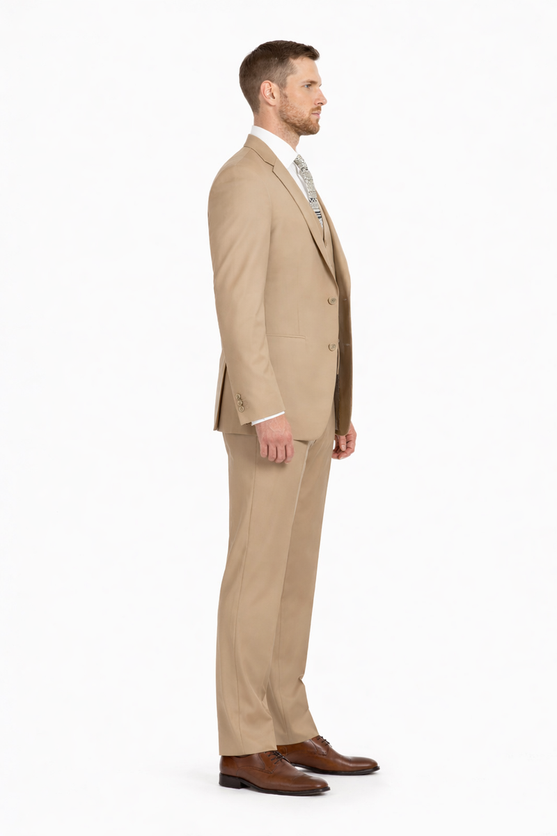 Camel Color Suit - Khaki Color  Mens 2 Button Suit Modern Fit Suit - Bronze Color