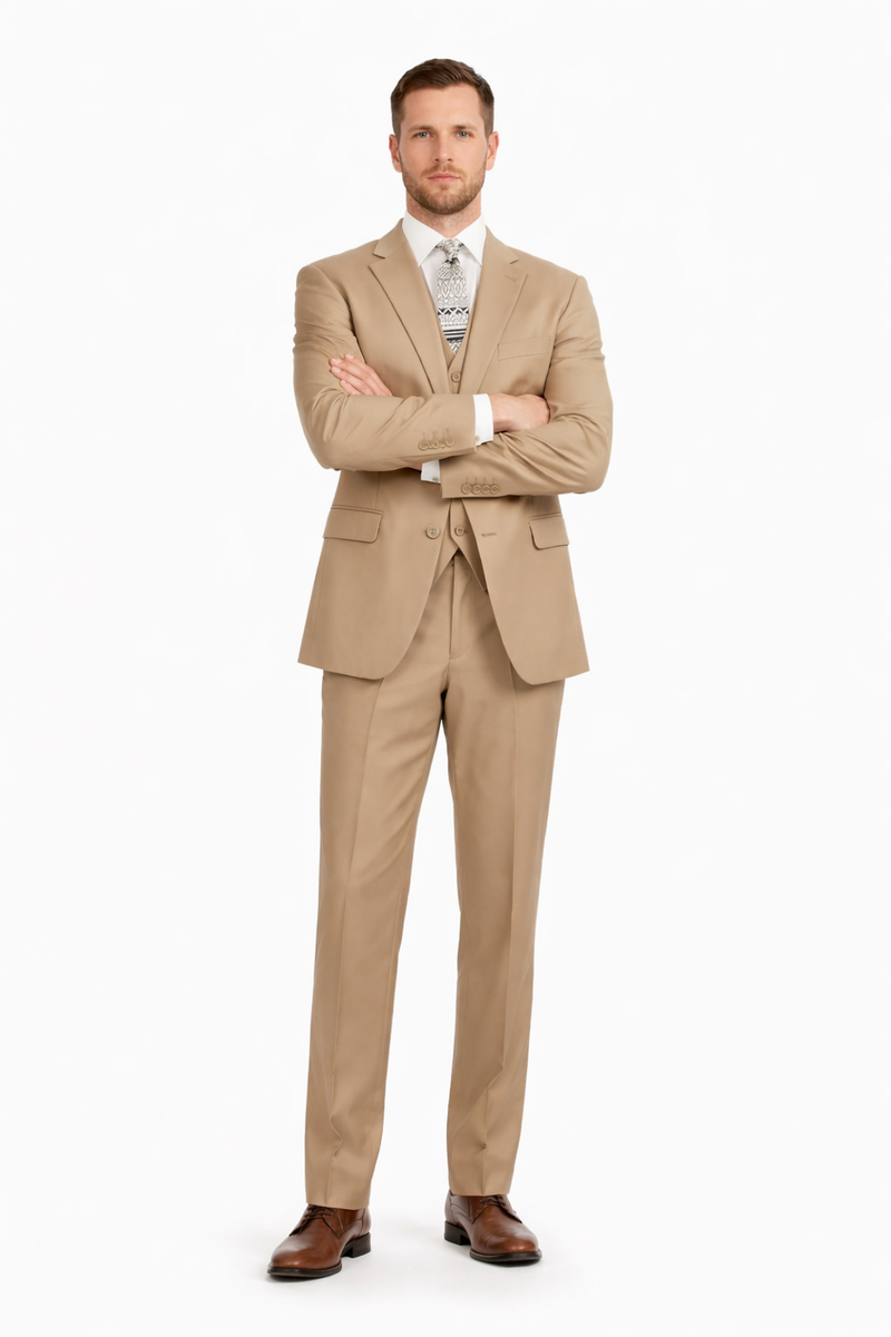 Camel Color Suit - Khaki Color  Mens 2 Button Suit Modern Fit Suit - Bronze Color