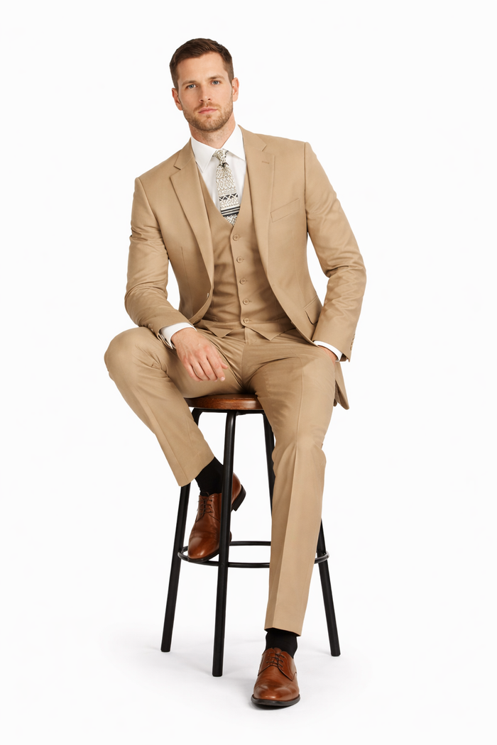 Camel Color Suit - Khaki Color  Mens 2 Button Suit Modern Fit Suit - Bronze Color