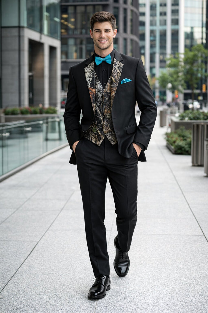 Army Green Tuxedo - Camouflage Patterned - Two Toned Vested Tuxedo