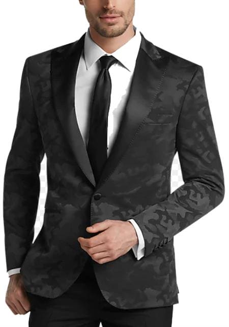 Army Green - Camouflage Patterned - Olive Camo One Button Tuxedo