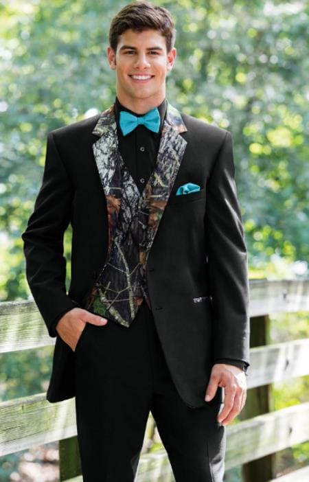 Army Green Tuxedo - Camouflage Patterned - Two Toned Vested Tuxedo