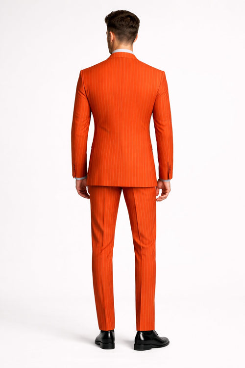 Mens Slim Fit Orange Pinstripe Canyon Clay Double Breasted Suit – Modern Designer Formal Suit
