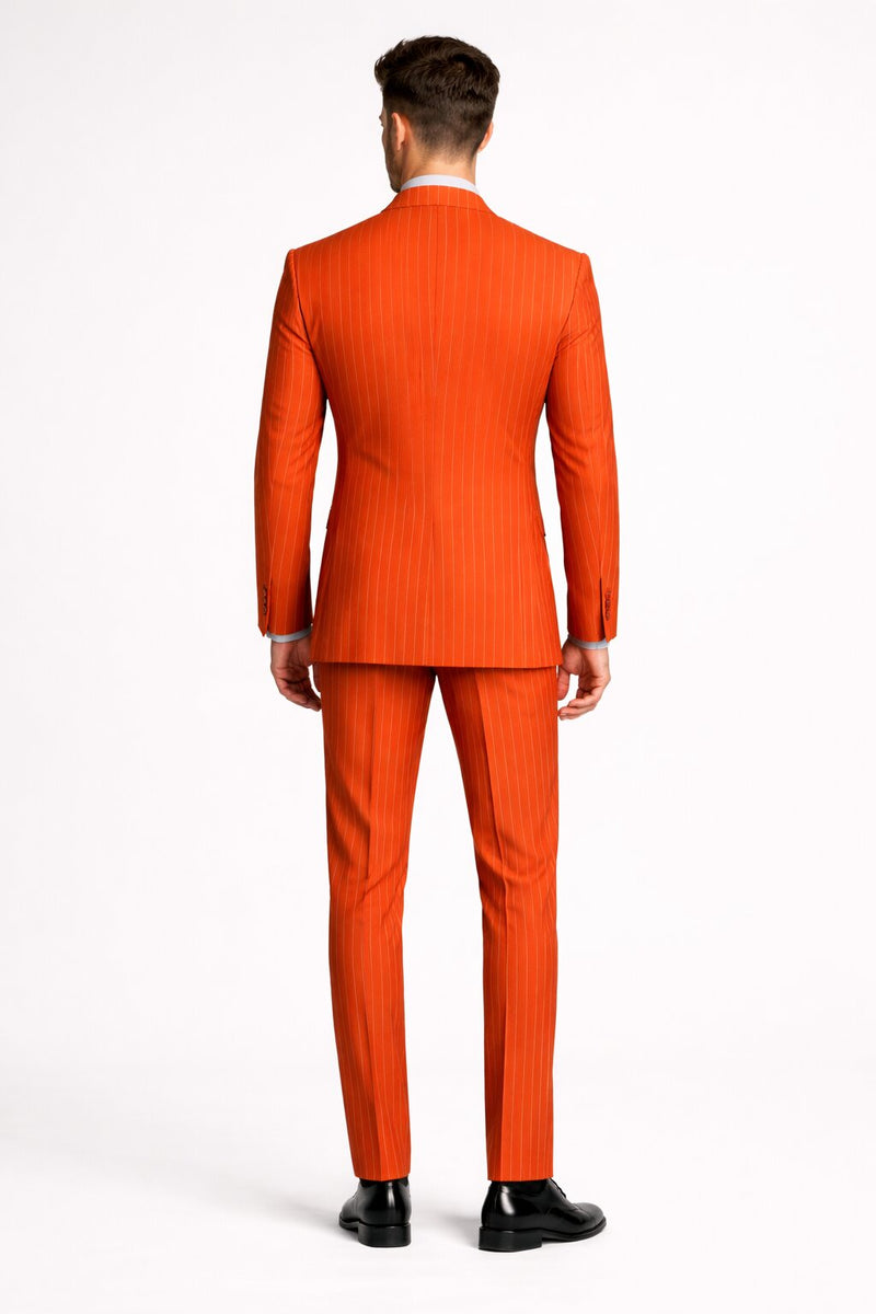 Mens Slim Fit Orange Pinstripe Canyon Clay Double Breasted Suit – Modern Designer Formal Suit