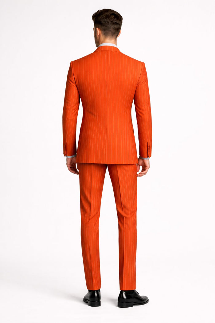 Mens Slim Fit Orange Pinstripe Canyon Clay Double Breasted Suit – Modern Designer Formal Suit