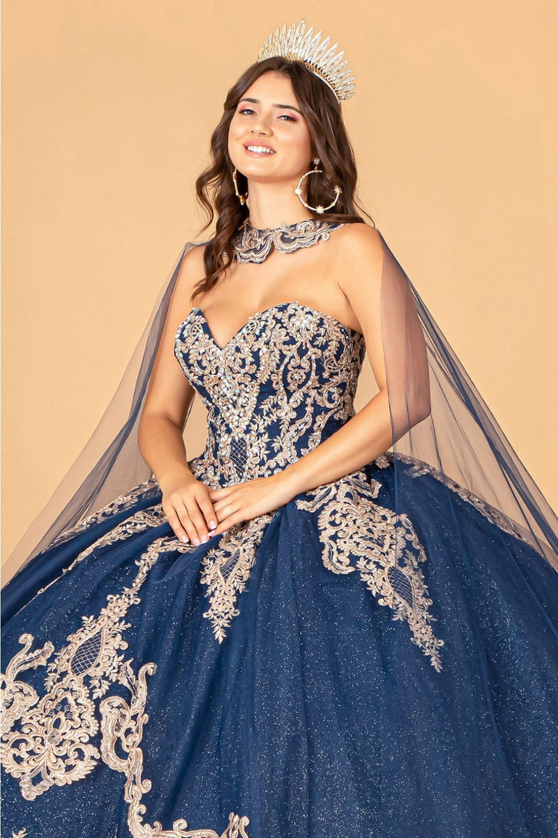 Lilac Quinceanera Dress Cape Strapless Glitter Ball Gown by Elizabeth K GL3078