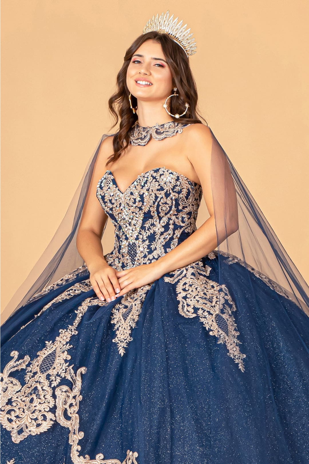 Lilac Quinceanera Dress Cape Strapless Glitter Ball Gown by Elizabeth K GL3078