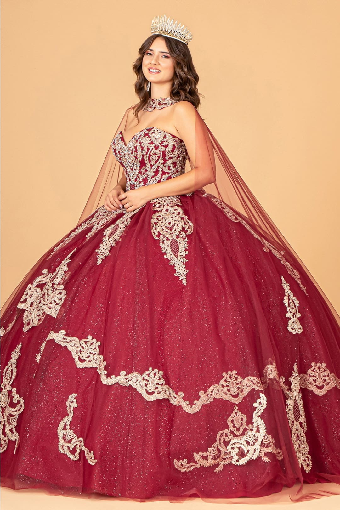 Lilac Quinceanera Dress Cape Strapless Glitter Ball Gown by Elizabeth K GL3078