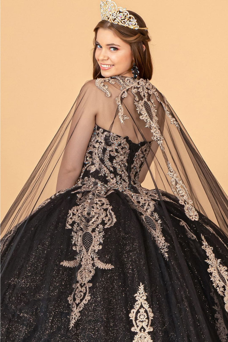 Lilac Quinceanera Dress Cape Strapless Glitter Ball Gown by Elizabeth K GL3078