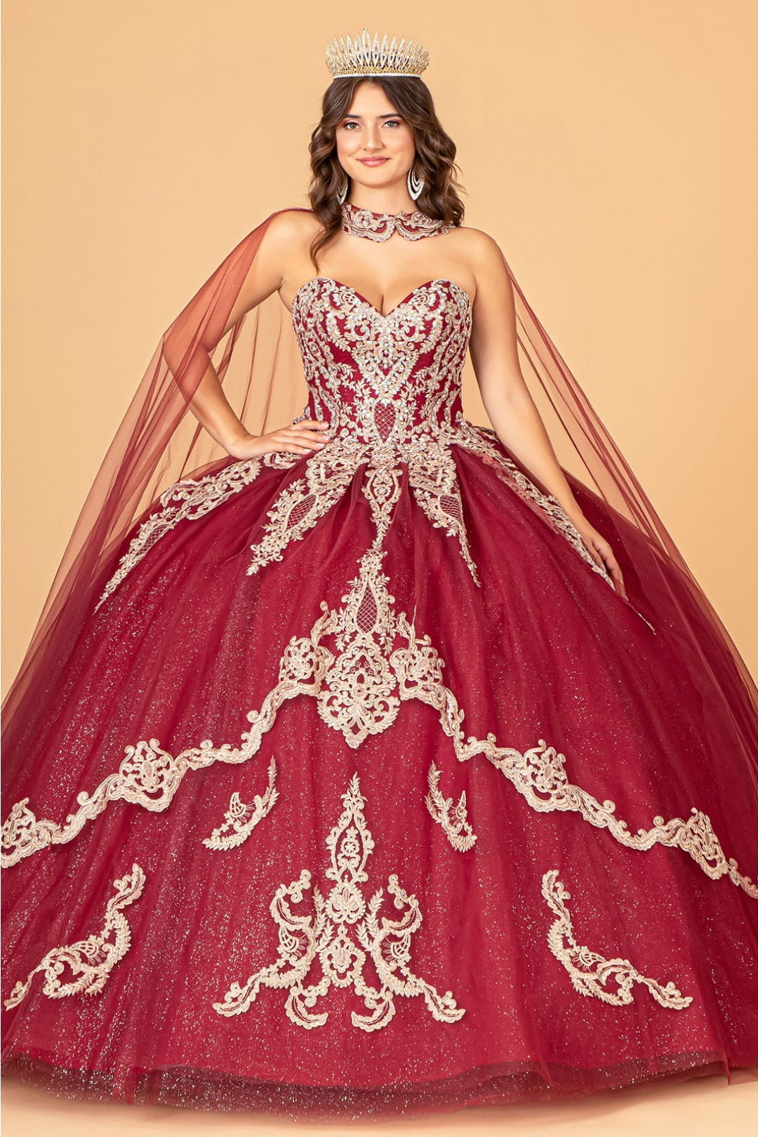 Lilac Quinceanera Dress Cape Strapless Glitter Ball Gown by Elizabeth K GL3078