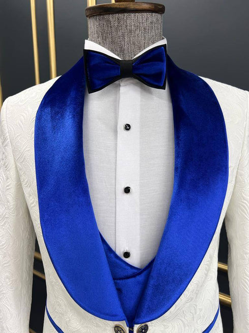 White and Royal Blue Tuxedo - Blue Prom Suit - Blue Wedding Two Toned  Suit