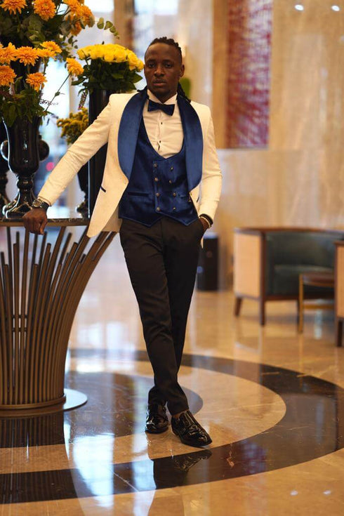 White and Royal Blue Tuxedo - Blue Prom Suit - Blue Wedding Two Toned  Suit