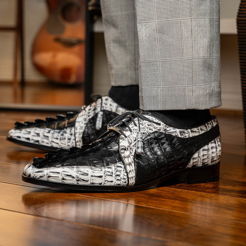 Marco_Di_Milano Caribe Black Leather Oxford "Newspaper" Print