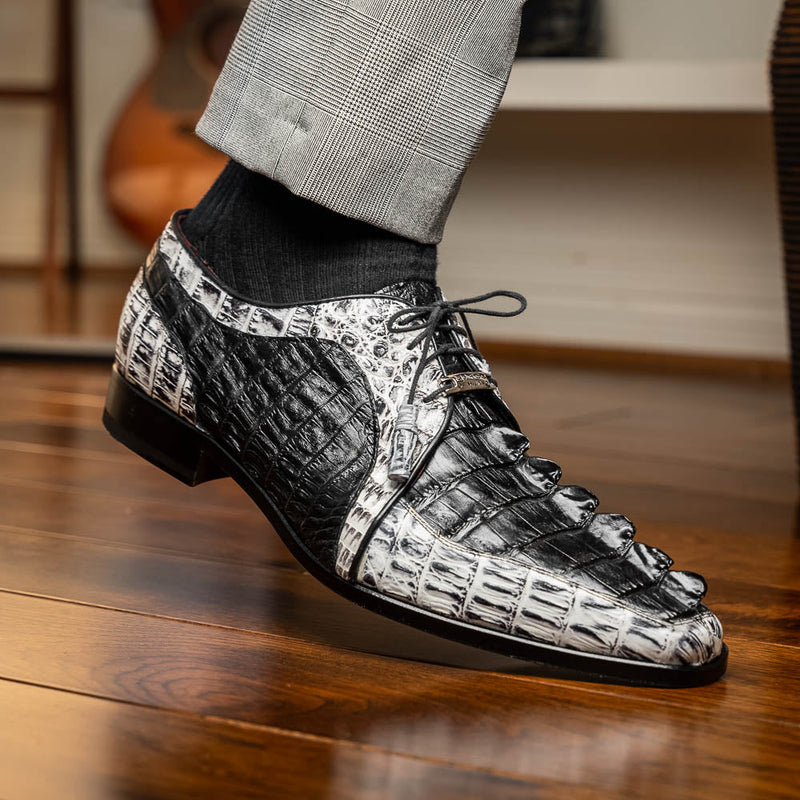 Marco_Di_Milano Caribe Black Leather Oxford "Newspaper" Print
