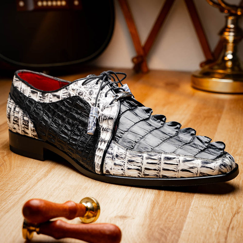 Marco_Di_Milano Caribe Black Leather Oxford "Newspaper" Print