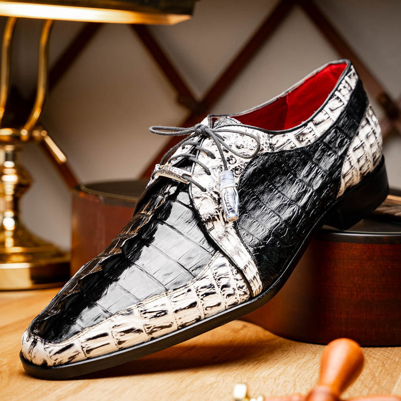Marco_Di_Milano Caribe Black Leather Oxford "Newspaper" Print