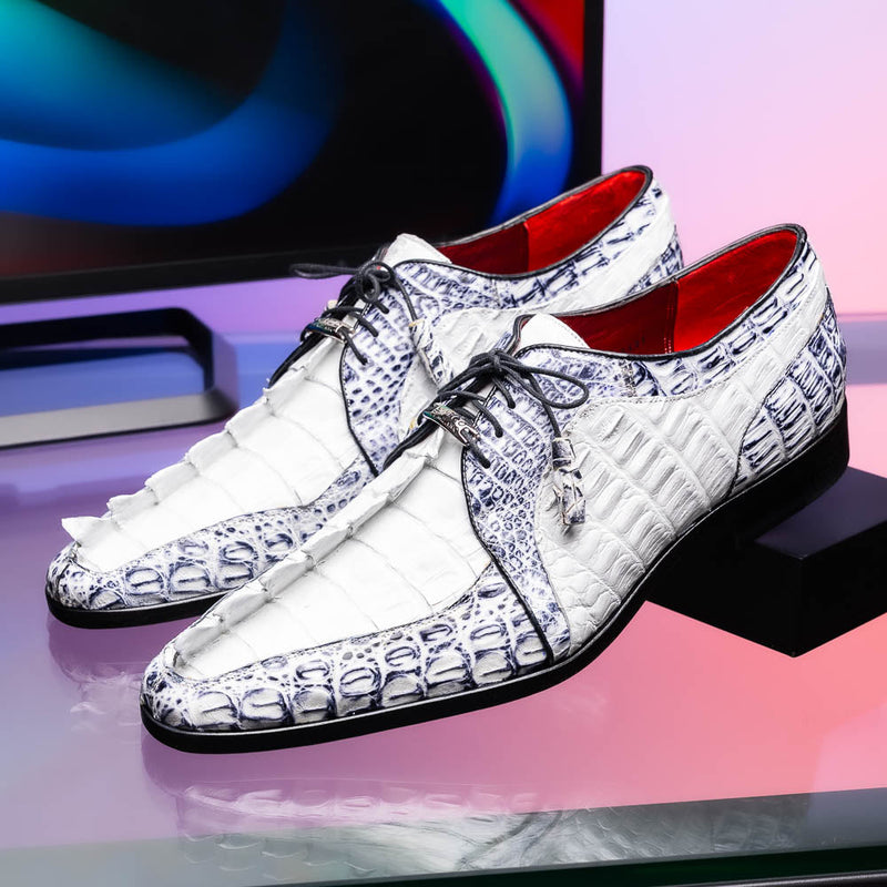 Marco_Di_Milano Caribe White Leather Sneakers - "Newspaper" Accent