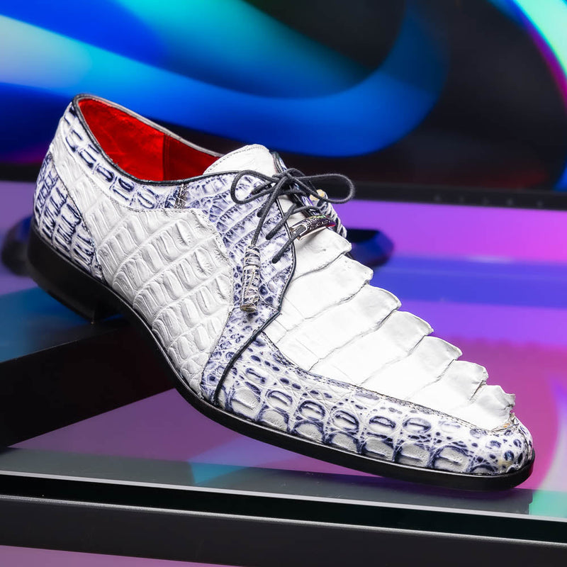Marco_Di_Milano Caribe White Leather Sneakers - "Newspaper" Accent