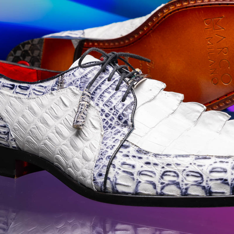 Marco_Di_Milano Caribe White Leather Sneakers - "Newspaper" Accent