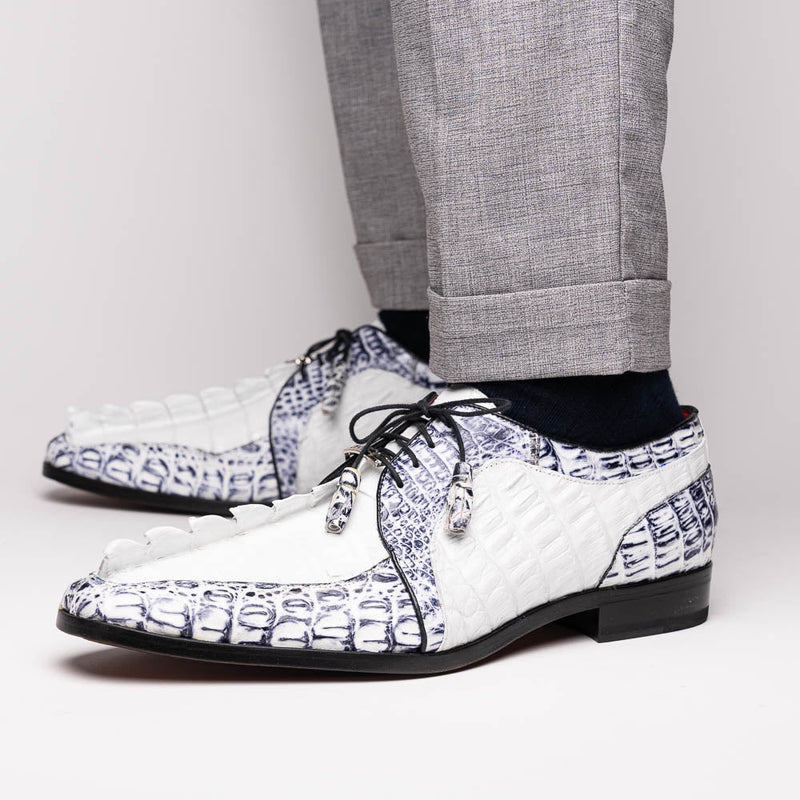 Marco_Di_Milano Caribe White Leather Sneakers - "Newspaper" Accent