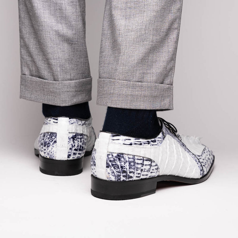 Marco_Di_Milano Caribe White Leather Sneakers - "Newspaper" Accent
