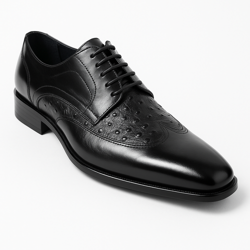 Mens Carrucci Ostrich Embossed Leather Wingtip Dress Shoe in Oxblood