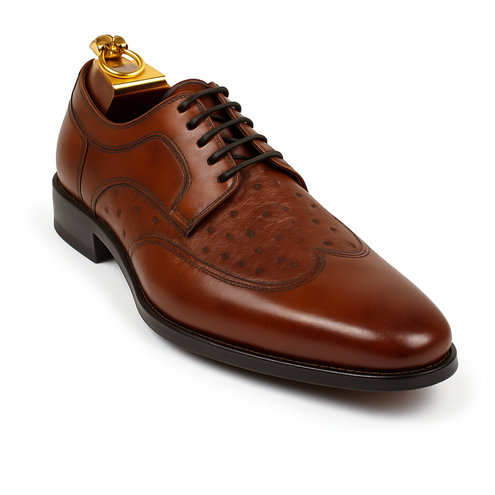 Carrucci Ostrich Embossed Cap Toe Single Monk Strap
