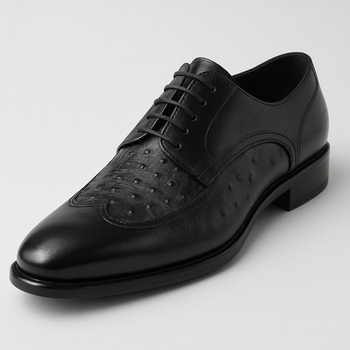 Mens Carrucci Ostrich Embossed Leather Wingtip Dress Shoe in Oxblood