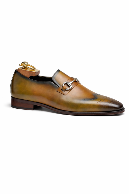 Mens Wholecut Two Tone Leather Wingtip Loafer Dress Shoes in Blue & Tan